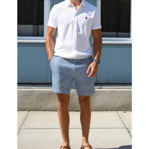 Polo Ralph Lauren Mens Chino Shorts 34 Blue Red Logo Stretch Cotton Twill Preppy